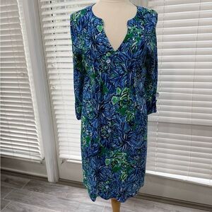 Lilly Pulitzer Turtle Awe Blue and Green Dress EUC Large